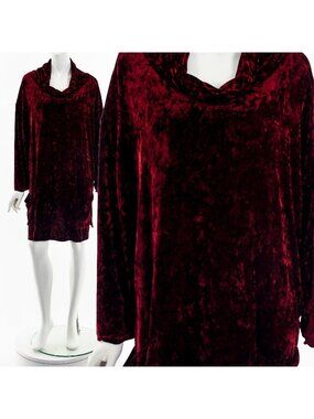 Dark Red Crushed Velvet Tunic Mini Dress